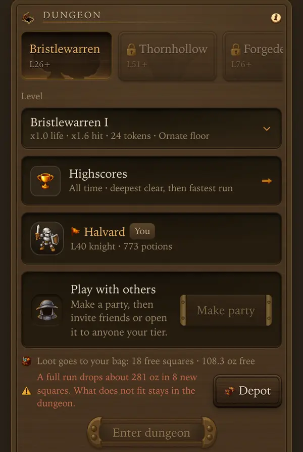 Picking a run - a screen from the game