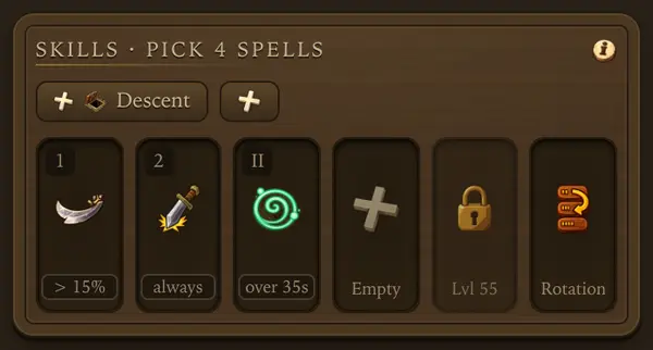 Skill slots on the Hunt screen - a screen from the game