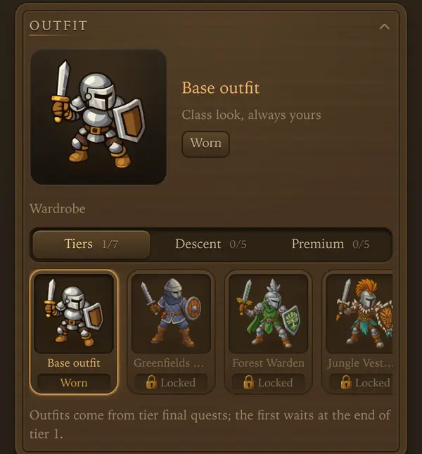 Outfits on the Hero tab - a screen from the game