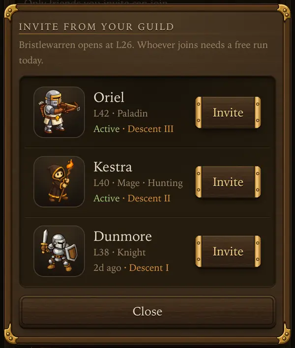 Invite from your guild - a screen from the game