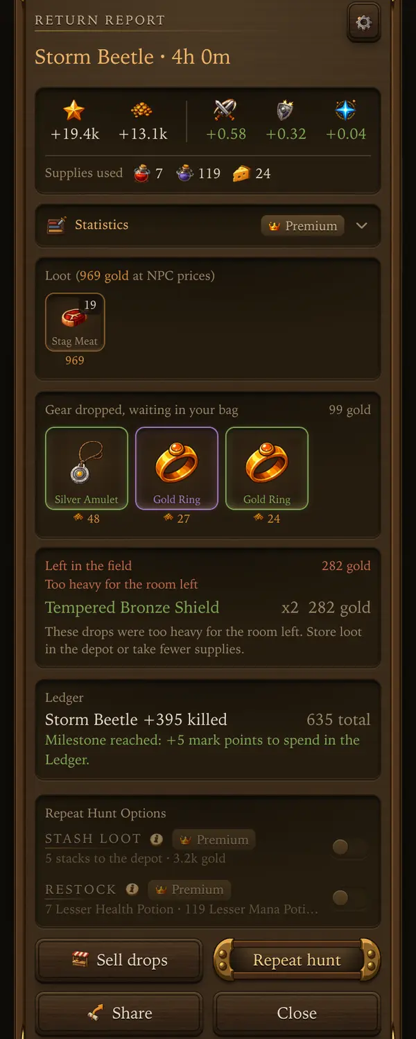 The report after a trip - a screen from the game