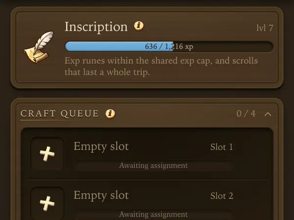 The Crafting tab - a screen from the game