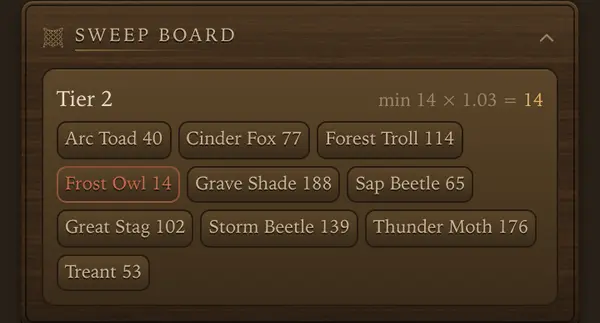 The Sweep board (Friday only) - a screen from the game